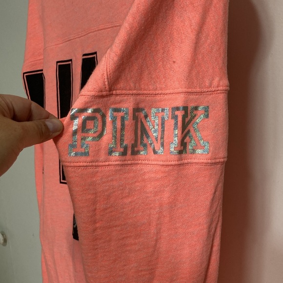 VICTORIAS SECRET PINK Long Sleeve Light Fleece Pullover Top Coral Womens Small - Picture 10 of 14